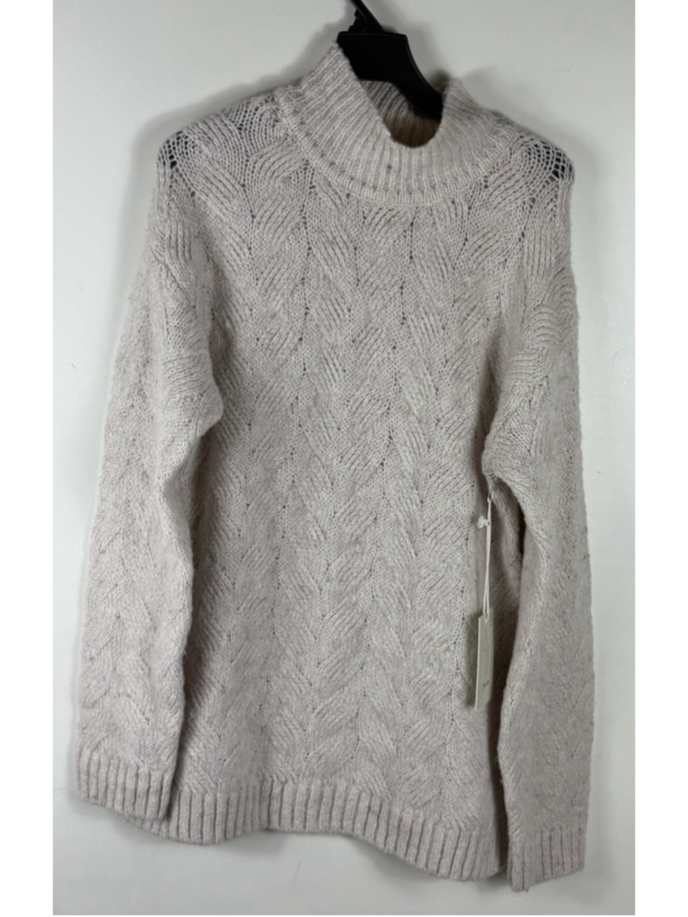 Joie Women's Wool Blend Pointelle Sweater medium NWT Mock Neck Speckled Oatmeal